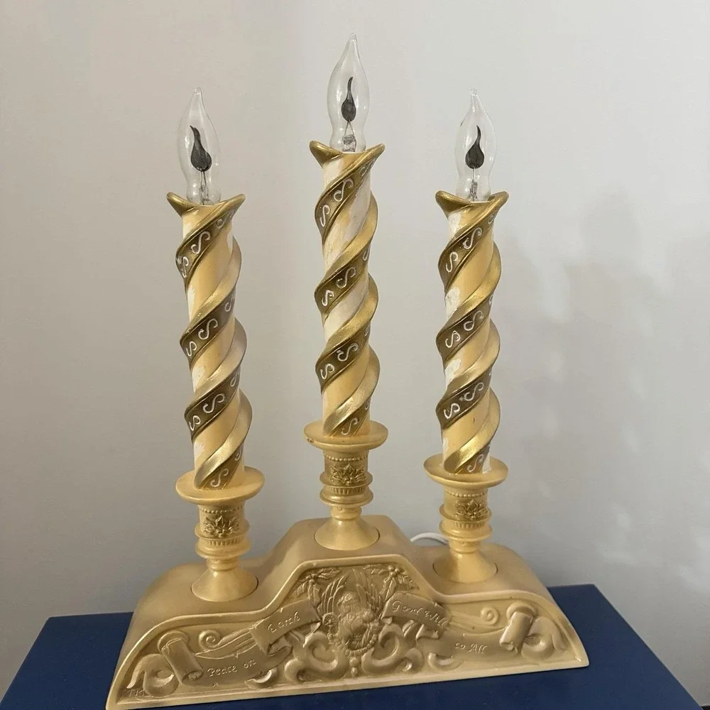 Trendmasters Animated Christmas Candelabra 3 Candle Lights Santa Peace On Earth